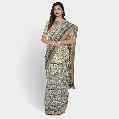 Off white body with hand block print Kosa silk saree - Sarikart Online