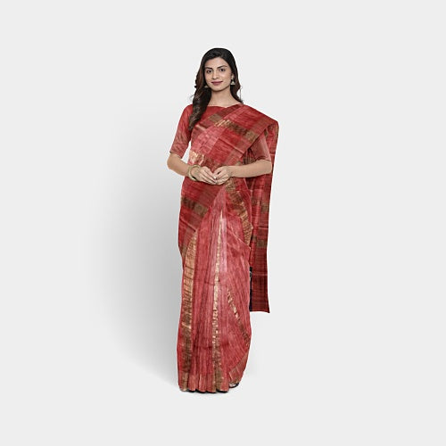 Black body with red border tusar ghicha saree - Sarikart Online