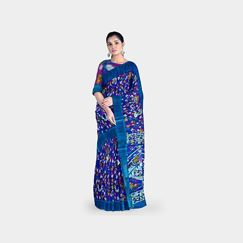 Pink body with royal blue border tusar ghicha saree - Sarikart Online