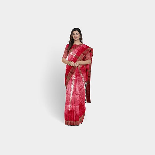 White body with red border tusar ghicha saree - Sarikart Online