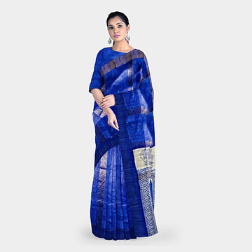 Royal blue body  with blue border tusar ghicha saree