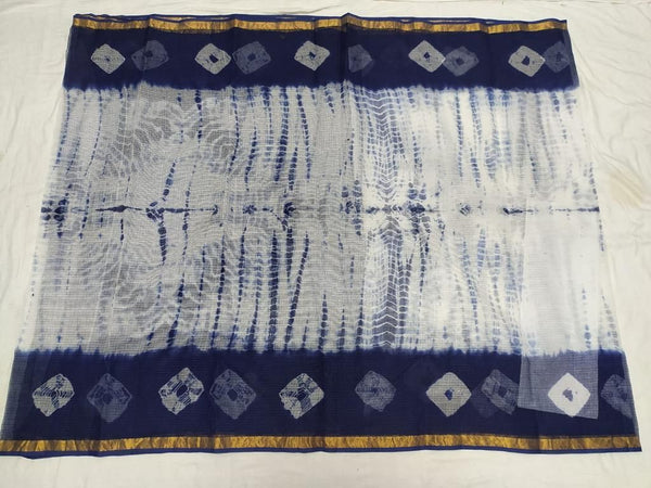 Cotton Kota Doria White with navy blue & zari border - Sarikart Online